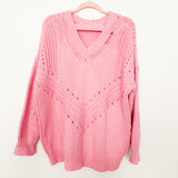 Honey Punch Bubble Gum Pink Open Knit With Back Cutout Sweater NWT- Size M