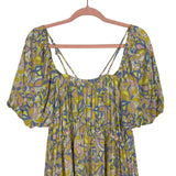 Lovestitch Blue/Yellow/Pink Floral Cinched Strappy Dress- Size L