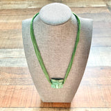 No Brand Green Patina Cross Pendant with Green Fabric Necklace