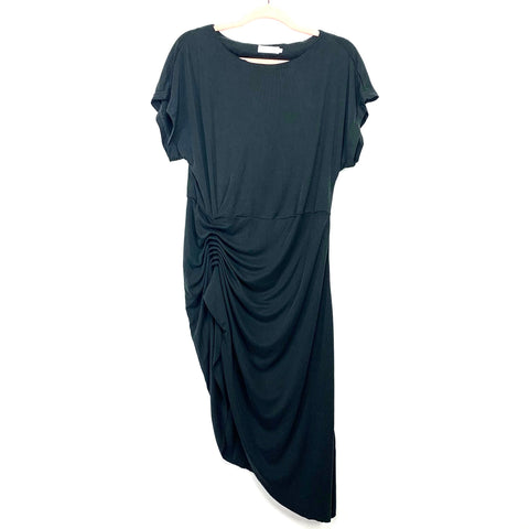 Amaryllis Black Ribbed Ruched Side Dress- Size L