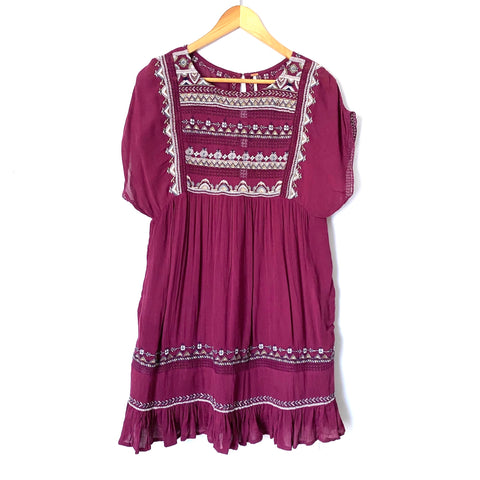 Free People Plum Embroidered Dress- Size XS