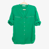 Calvin Klein Green Button Up Zipper Front Blouse- Size S