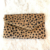 No Brand Faux Fur Cheetah Zipper Clutch