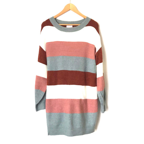 Pink Lily Color Block Striped Sweater Dress - Size S