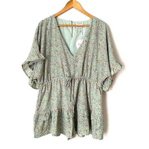 Storia Mint Floral Drawstring Waist Romper NWT- Size M