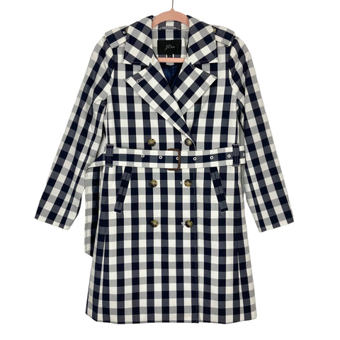 J Crew Navy and White Gingham Check Belted Coat- Size 0P (sold out online)