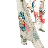AGQT White/Pink/Green/Orange Floral Top with Slit Bottoms Set NWT- Size M