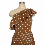 English Factory Mocha/White Polka Dot One Shoulder Pleated Dress NWT- Size M