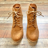 Forever Tan Suede Lace Up Block Heel Booties- Size 9 (see notes)