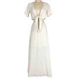 Shein Cream Front Knot Exposed Back Slits Dress- Size M