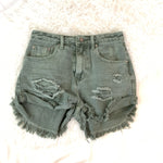 Vestique Olive Green Distressed Denim Shorts- Size S