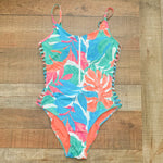 Sunsets Floral Zipper Front and Side Cut Out One Piece- Size L
