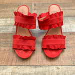 Free People Red Rosie Ruffle Stacked Heel- Size 39 (Sold Out Online!)