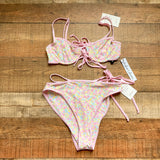 For Love & Lemons Pink and Yellow Floral Print Underwire Bikini Top NWT- Size M (we have matching bottoms)