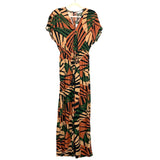 Molly Bracken Brown Palm Print Drawstring Waist Open Back Jumpsuit NWT- Size XS (sold out online)