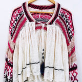 Free People Cream Open Knit Cardigan with Pink and Blue Sleeves- Size XS