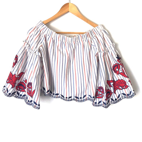 Parker Off the Shoulder Striped Embroidered Blouse NWT- Size XS