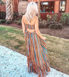 Luxxel Striped Halter Smocked Back Maxi Dress- Size S
