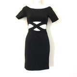 Solemio Black Off the Shoulder Criss Cross Front Form Fitting Dress with Exposed Back- Size S (see notes)