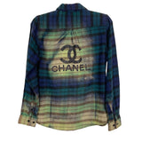 Bcc Elements Faded Green/Navy Plaid with Back Rhinestone Logo Button Up Flannel- Size M