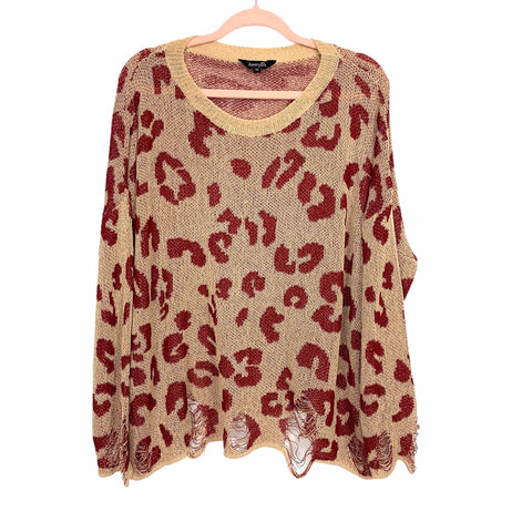 Amaryllis Tan/Red Animal Print Distressed Top- Size XL
