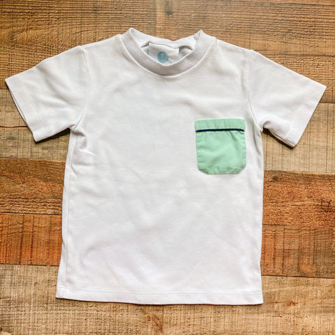 Lullaby Set White with Green Pocket Tee- Size 3T (see notes)