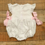 C&L White Embroidered "HHM" Side Bow Bubble Romper- Size 3M