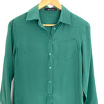 Olivaceous Green Button Up Silk Blouse- Size S