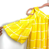 Moon River Yellow/White Striped Cold Shoulder Puff Sleeve Dress- Size L
