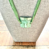 No Brand Green Patina Cross Pendant with Green Fabric Necklace