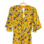 Uncle Frank Mustard Floral Elastic Waist Side Slit Hem Jumpsuit NWT- Size XS