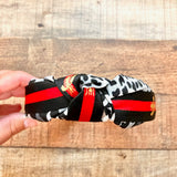 No Brand Black/Gray Leopard Print with Black/Red Bee Ribbon Top Knot Headband