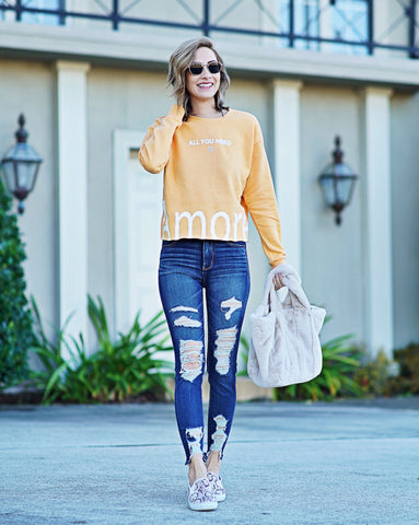 Forever 21 Orange All You Need is Amore Cropped Sweatshirt- Size S