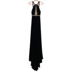 Rachel Allan Prima Donna Black Rhinestone Mesh Center Gown with Train- Size 2 (see notes)
