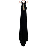 Rachel Allan Prima Donna Black Rhinestone Mesh Center Gown with Train- Size 2 (see notes)