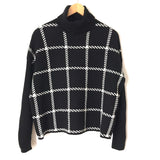 Aqua Black Checkered Boxy Mock Neck Sweater- Size S
