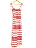 ASOS Smocked Red and White Pom Pom Maxi Dress - Size 2