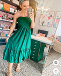 Aerie Green Smocked Bodice Strapless Dress- Size XS