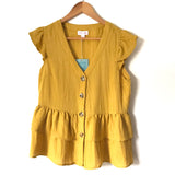 Hayden (Pink Lily) Mustard Button Up Ruffle Top NWT- Size S