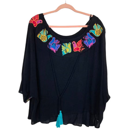 Judith March Black with Embroidered Birds Top- Size S