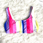 No Brand Colorful Striped Zipper Bikini Top- Size ~L (TOP ONLY)