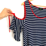 Espresso Striped Cold Shoulder Tie Sleeve Dress- Size L