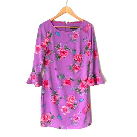 Laundry Purple Floral Print Bell Sleeve Dress- Size 4 (see notes)