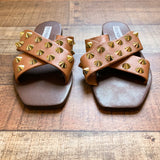 Steve Madden Leather Gold Spiked Stud Slide Sandals- Size 7