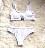 Gym Groupie White Bikini Top with Buckle- Size S (TOP ONLY)