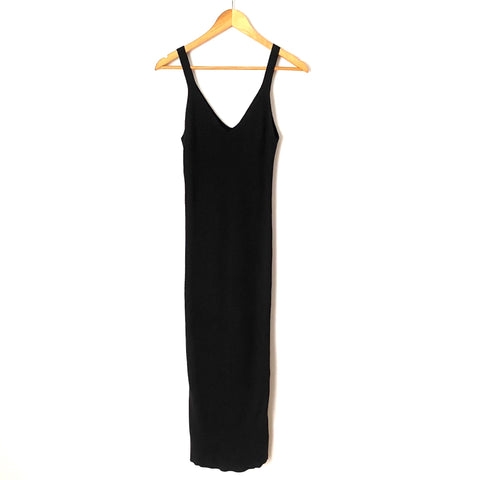 Vici Black Ribbed Knit V-Neck Midi Dress- Size L (sold out online)