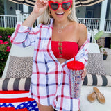 Impressions White/Red/Blue Stripe Linen Like Button Up Top NWT- Size M