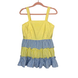 Crown & Ivy Yellow and Blue Ginghom Peplum Ruffle Top- Size M