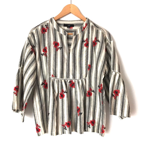 FATE Embroidered Floral Striped Bell Sleeve Blouse- Size S