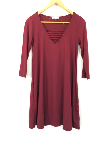 Socialite Maroon 3/4 Sleeve Dress- Size XS